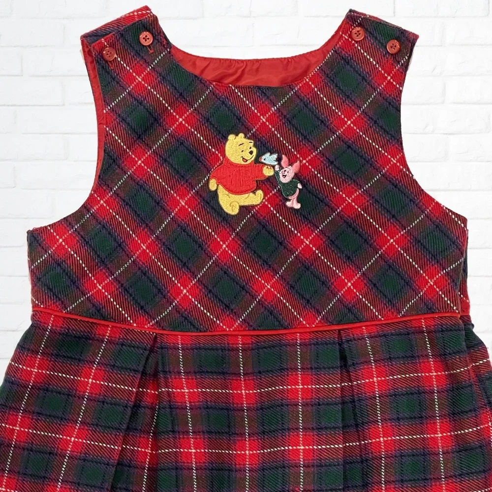 Disney Store Winnie the Pooh Plaid Holiday Dress - SIZE 7/8 - Picture 2 of 5